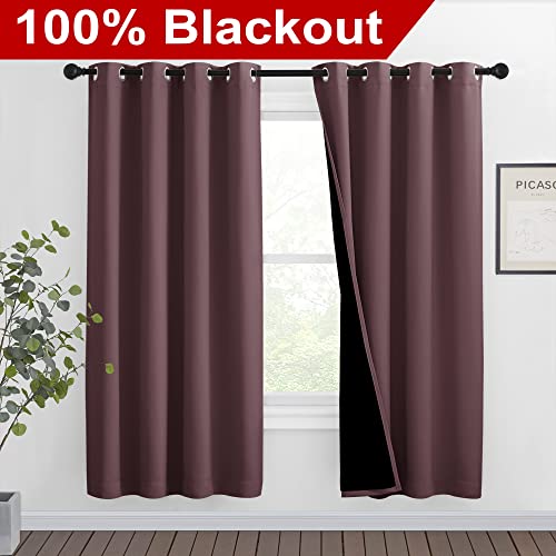 Image of NICETOWN Living Room Completely Shaded Draperies, Privacy Protection & Noise Reducing Ring Top Drapes, Black Lined Insulated Window Treatment Curtain Panels (Dry Rose, 2 Pieces, W46 x L72)