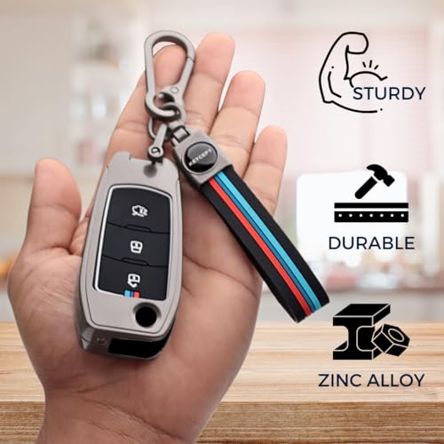 Image of KEYCEPT Metal Key Cover Compatible for Ford Figo, Aspire, Endeavour Flip Key 3 Button Flip Key with Keychain (Long Keychain).