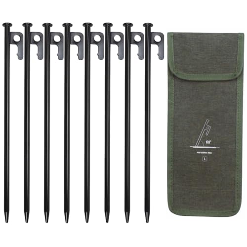 鍛造ペグ 30cm 8本 ペグ セット 硬い土 砂地 草地用 タープペグ テントペグ ステーク ソリッド 強靭 電着塗装 収納袋付き キャンプ用品