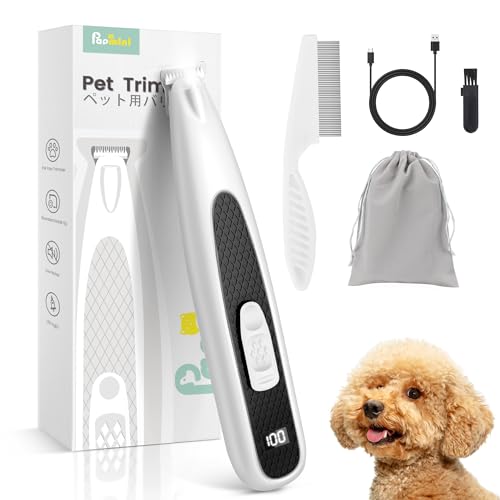 PAPMINI Dog Paw Trimmer with LED Light, Ultra-Low Noise Paw Trimmer for Dogs, Cordless Dog Clippers for Grooming with LED Display, Type-C Rechargeable Pet Clippers for Pads, Ears, Eyes, Face, Rump