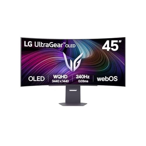 LG Ultragear™ 45GX90SA-B Curved 45 Zoll (117,7 cm) – OLED-Panel, Auflösung WQHD (3440 x 1440), 0,03 ms GtG 240 Hz, DisplayHDR™ TrueBlack 400, DCI-P3 98,5% (CIE1976), AMD FreeSync Premium, NVIDIA G-S