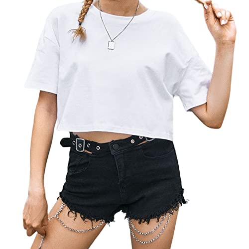 Image of KEEVICI Girls' Cute Strawberry Cow Print T Shirts Short Sleeve Crop Cotton Tops