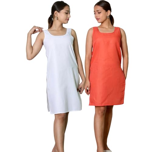 Image of KASANI Women's Camisole Cotton Long Knee-Length Sameej /Slip /Inner, Sleeveless, Pack of 2