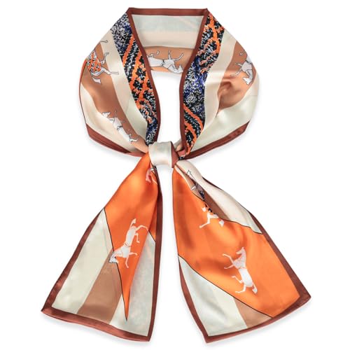 EXTREE Satin Scarf Mulberry Silk Printed Head Wrap Hair Band 7"" x 59"" A029