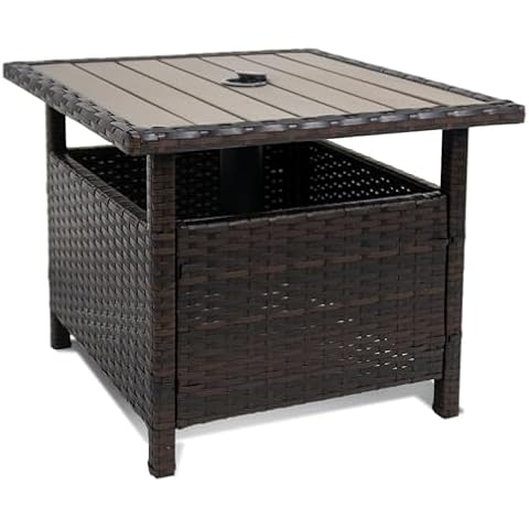 Sundale Outdoor Patio Umbrella Stand All Weather Wicker Rattan 22 in Umbrella Table Garden Furniture Deck Pool Table, Brown Cover