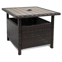 Sundale Outdoor Patio Umbrella Stand All Weather Wicker Rattan 22 in Umbrella Table Garden Furniture Deck Pool Table, Brown