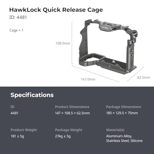 SMALLRIG Cage de Liberación Rápida para Sony A7R V/A7 IV/A7S III/A7R IV/A1, Jaula con Patentada Estilo HawkLock Cold Shoe, NATO Rail y Placa para Arca, Acceso Completo y Diseño Antiarañazos - 4481 - imagen 8