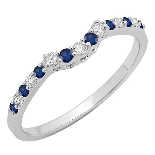 Dazzlingrock Collection Round Blue Sapphire & White Diamond Womens Stackable Contour Curve Delicate Matching Wedding Band, Available in 10K/14K/18K Solid Gold
