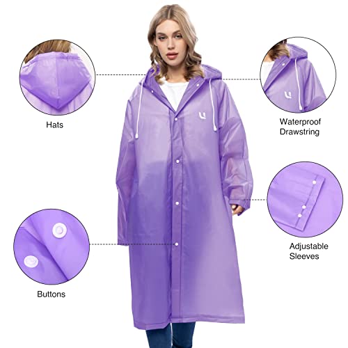 UNIQUEBELLA Regenmantel Eva Travel Transparent Regenponcho Regen Zubehör für Damen und Herren Regenbekleidung Regencape Regenjacke Wasserdicht für Wandern Radfahren Camping und Reisen (Lila, XL)
