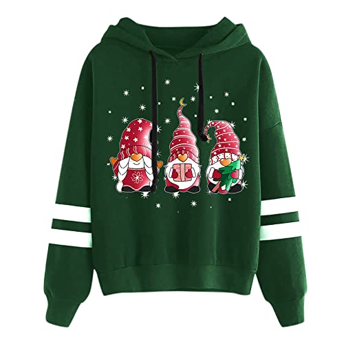 Chaqueta de punto fino para mujer, sudadera con capucha estampada para mujer, diseño de Navidad, verde, M