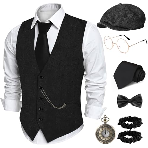 PARTTELY 1920s Mens Costume, Roaring 20s Costumes for Men, 1920 Mens Outfit for Halloween Costume Party