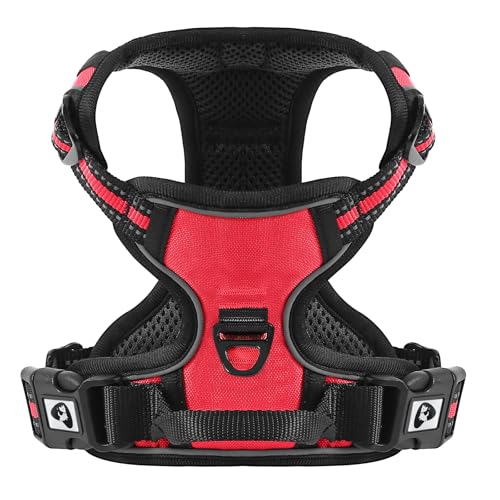 Image of Belababy Dog Harness Small Medium Large No Pull, Adjustable Reflective Front Clip Dog Harness with Easy Control Handle, 2 Metal Rings for Training or Walking, Red S