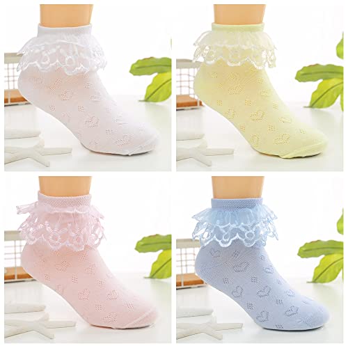YUEN Girls Lace Ankle Socks Ruffle Frilly Cotton Socks Trim Lace,Princess Socks for Big Girls 4 Pack (as1, age, 4_years, 6_years, 4 Pairs, 4 Pairs,m)2