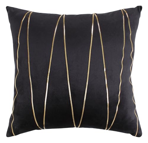 Image of Amazon Brand - Umi Gold Leather Striped Pack of 2 Throw Pillow Covers Velvet Decorative Cushion Covers Cases for Sofa Bedroom Livingroom Car 22 x 22 in Black Color