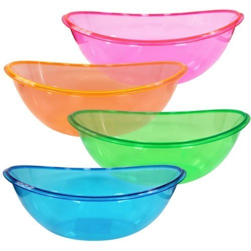 Oval Plastic Contoured Serving Bowls, Party Snack of Salad Bowl 80 Oz. Assorted Colors Set of 4