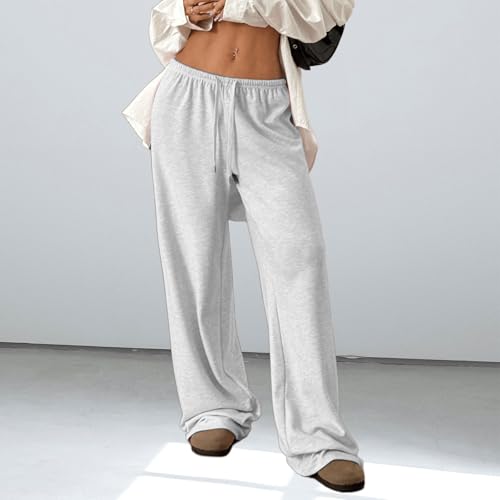 Low Rise Sweatpants for Women Y2K Straight Wide Leg Sweat Pants Drawstring Baggy Lounge Pants with Pockets4