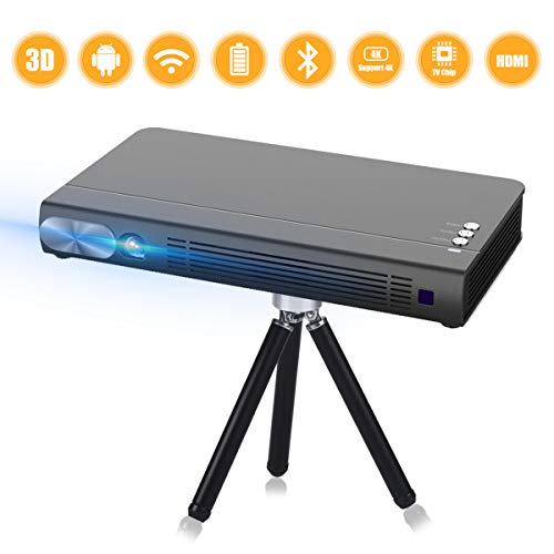 Mini Projecteur T5 2019 Nouveau Android 6.0 Portable Vidéoprojecteur Batterie Intégrée 3D DLP-Link Rétroprojecteur Multimédia Home Cinéma WiFi Bluetooth 2400 Lumens 4K HDMI Trapézoïdale Correction