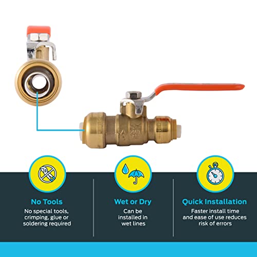 SharkBite 3/4 Inch x 1/2 Inch Ball Valve, Push to Connect Brass Fitting