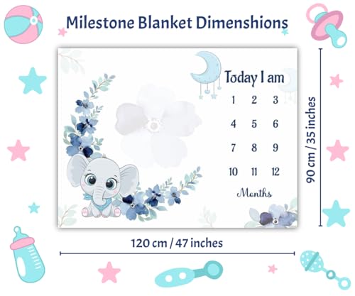 Image of Monthly Milestone Blanket Elephant Design | 1-12 Months | Ultra-Soft & Skin-Friendly | Ideal for Newborn Boys & Girls | Perfect Baby Growth Tracker & Photoshoot Prop