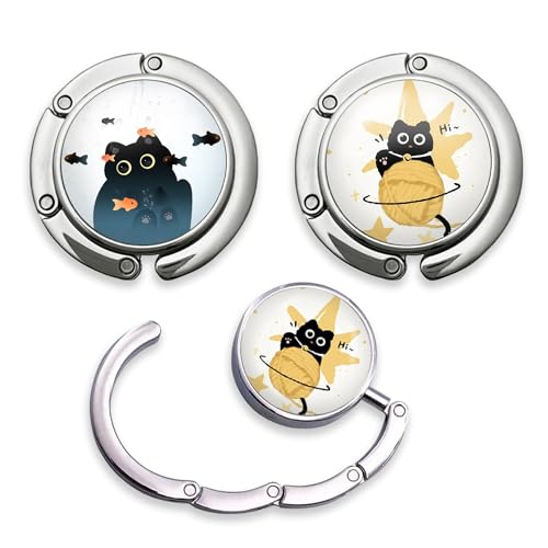 MSLSOZ Juego de 2 ganchos para bolso de mano, bonitos ganchos plegables con patrón de gato negro para mesa, soportes plegables de aleación de zinc para viajes, compras, organización del hogar MSLSOZ Juego de 2 ganchos para bolso de mano, bonitos ganchos plegables con patrón de gato negro para mesa, soportes plegables de aleación de zinc para viajes, compras, organización del hogar