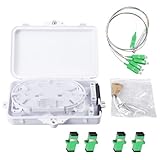 Xunsomten Fiber Optic Distribution Box, 4 Port Wall Mount Enclosure with 4 SC APC Adapters, Singlemode, FTTH, IP65 Waterproof Outdoor/Indoor Use(with 1pc 1 to 4 SC/APC Steel Tube PLC Splitter