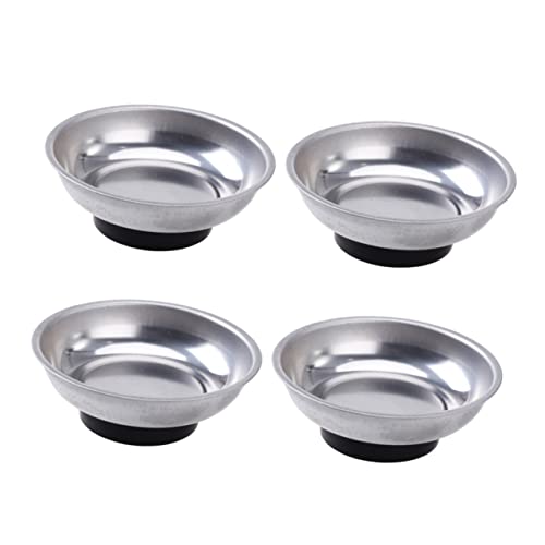 ABOOFAN 4Pcs Stainless Steel Round Magnetic Parts Tray Bowl Compact Tool Holder for Screws Parts Sticks to Surfaces Durable