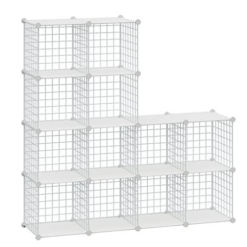 Hubson Wire Cube Storage Organizer, 12-Cube Metal Grids Storage Shelf, Closet Cabinet, Diy Plastic Cube Bookcase Modular Closet Cabinet For Bedroom, Living Room, Office, White #TOP3