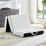 ROXGOX Foldable Mattress, Full Tri-Fold Memory Foam Mattress Topper with Washable Cover, Handle & Non-Slip Bottom, 4 Inch Portable Folding Bed for Guest, Yoga, Living Room, Camping - 73'x52'x4'