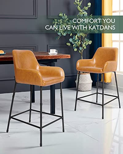 Katdans Counter Height Stools-24 Inch Bar Chair Pu Leather, Bar Stools Set Of 2 With Back And Arms-Kitchen Stools For Kitchen, Living Room, Pub, Bistro, Light Brown, Ks210303Br #TOP1