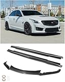 Replacement for 2016-2019 Cadillac CTS-V | Carbon Package Style Carbon Fiber Front Bumper Lower Lip Splitter with Side Skirts Rocker Panel Extensions