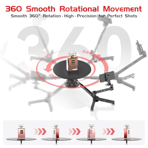 Image of 360 Camera Spinner, Photography Turntable Photo Booth with 43.3in Extension Poles Multiple Interfaces 360 Rotating Shots Dolly Wheel Spinning Camera Slider for Unboxing /Footage /Food Shoot /Jewelry