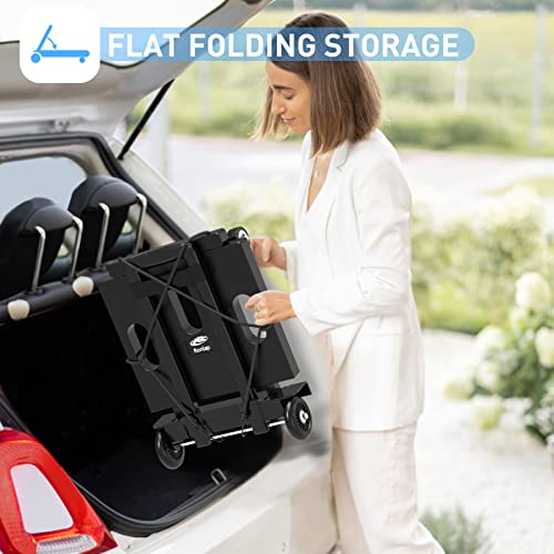 Ronlap Folding Hand Truck, Portable Dolly Cart Foldable Lightweight, 4 Wheels Push Cart Dolly For Moving, 265Lbs Heavy Duty Moving Dollys With Wheels, Small Platform Hand Cart With 2 Ropes, Black #TOP4