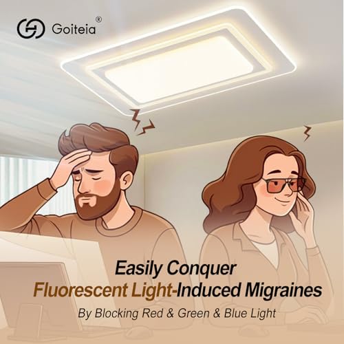 Image of Goiteia FL-Rose Migraine Glasses,Blocks 480-520 nm Light, Light Sensitivity Glasses for Fluorescent LED Glare,Photophobia
