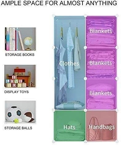 Image of Plastic Wardrobe for Kids Clothes - 6 Door Foldable Cupboard for Bedroom, Baby Clothes Storage Almirah with Doors, Collapsible Wardrobe Kids for Home (C5 Green)