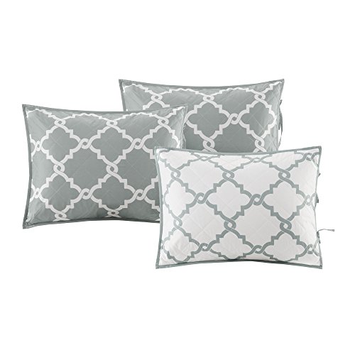 Madison Park Essentials Merritt Reversible Daybed Cover-Fretwork Print, Diamond Quilting All Season Cozy Bedding With Bedskirt, Matching Shams, Decorative Pillow, 75"X39", Grey 6 Piece #TOP3
