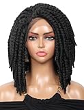 Kalyss Hand Braided Short Black Jamaican Jumbo Twist Braided Synthetic Lace Front Wigs for Women Side Parted Lightweight Braiding Hair Twist Braids Lace Frontal Wigs with Baby Hairs