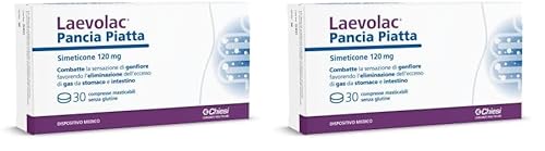 Laevolac Pancia Piatta - Per il Trattamento Sintomatico di Gonfiore Gastrointestinale, Flatulenza e Meteorismo, a Base di Simeticone, Senza Glutine - Confezione da 60 compresse masticabili
