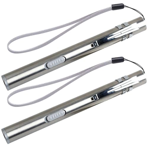 ABOOFAN 2Pcs USB Rechargeable Medical Pen Light Stainless Steel Inspection Lamp with Dual Beam for Nurses Doctors and Silver