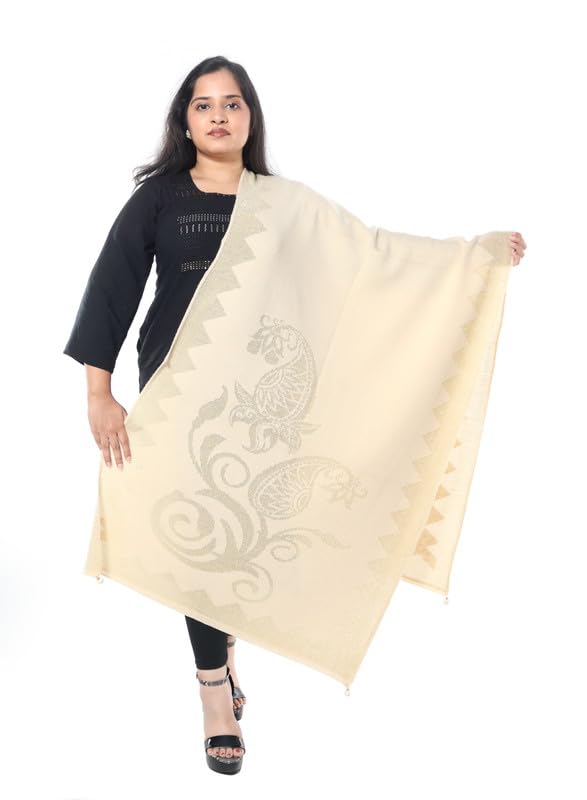 La Velora Woolen knitted Winter Wear Shawl for Women | Poncho for women's | Wrap | Shimer Poncho with Acro Wool and Fancy Glitter Yarn Geometric-Floral Jacquard