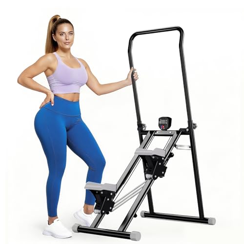 Vyrelis Stair Stepper für Zuhause, Stairmaster mit Einstellbarem 3 Stufen Widerstand für Ganzkörpertraining, Vertical Climber Zusammenklappbarer mit Adjustable Lenker und Pedale (Schwarz)