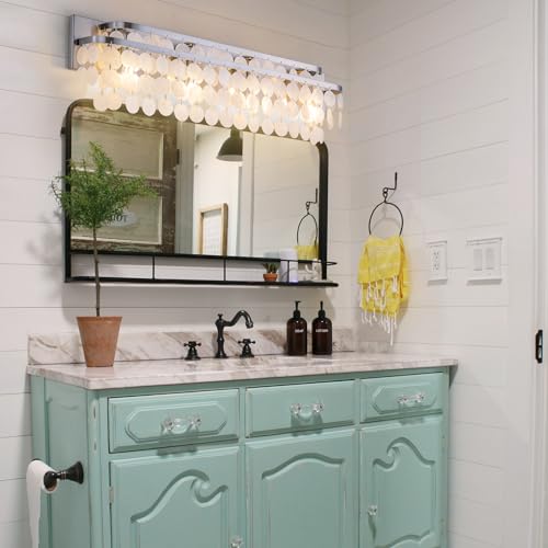 TOCHIC Bathroom Vanity Light with Natural Capiz Shell Shade, Brushed Nickel Coastal 4 Lights Vanity Light, Modern Wall Mount Lighting Fixture for Mirror Cabinets, Powder Room, Bedroom Living Room 30”W - Image 2