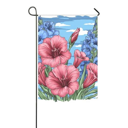 Drapeaux de jardin floraux de glaïeul de dessin animé pour bannière extérieure pour décoration de patio 30,5 x 45,7 cm double face