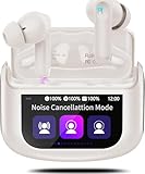 QXUFV AI Écouteur Traducteur Instantané 164 Langues, ANC/ENC Réduction du Bruit, 7 Modes de Traduction, Écran Tactile LED, IPX7 Étanche, 48H Autonomie, Casque Musique/Appels/Traducteur (Beige)