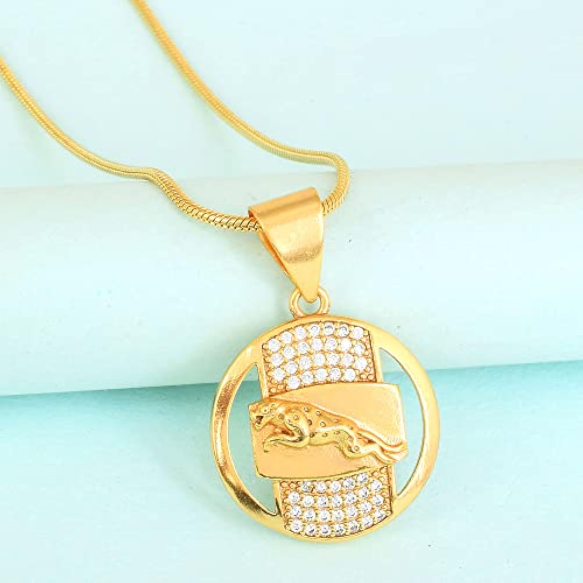 18K Solid Gold Plated Jaguar Diamond Pendant, Stylish Gift