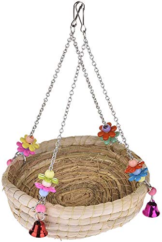 Image of Bird Nest Swing Bed Toy with Bell Woven Straw for Parrot Parakeet Cockatiel African Grey Cockatoo Conure Budgie Canary Lovebird Finch Cage Accessories