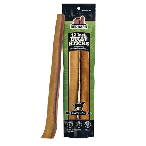 Redbarn Pet Products All-Natural 12 Large Bully Sticks for Dogs - Premium Grain-Free & Rawhide-Free Single Ingredient Long Lasting Low Odor Dental Treat for Chewers - 2 Count