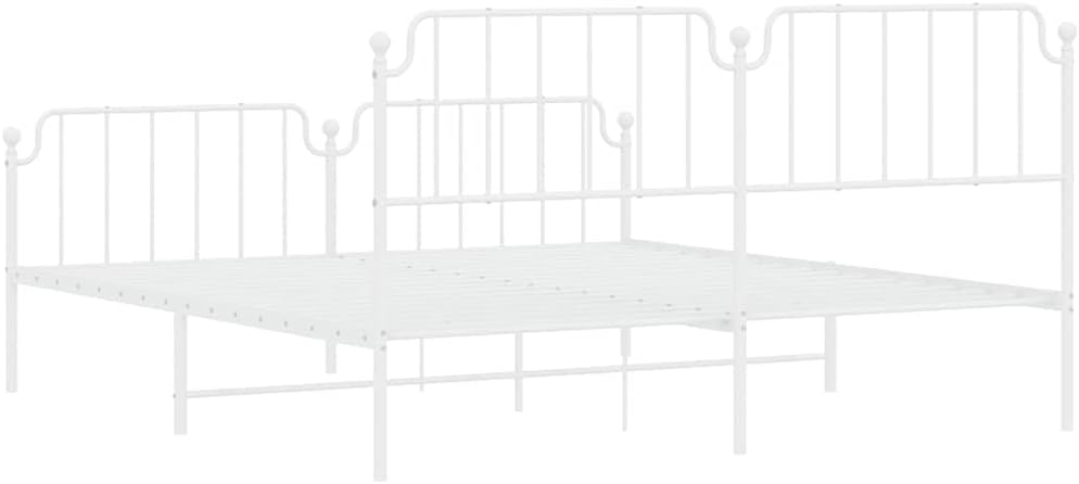 Full Bed Frame White Powder-Coated Steel Sturdy Platform Foundation with Storage, Easy-Assembly Rectangular Frame for Bedroom Mattress Support and Durable Heavy-Duty Use