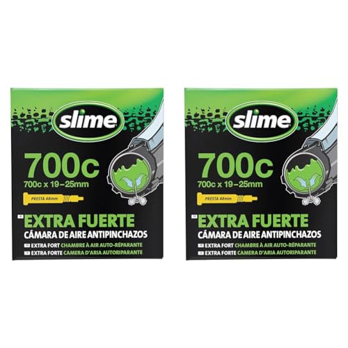 Slime 30061 Cámara Interior de Bicicleta con Sellante de Pinchazos Slime, Sellado Autónomo, Prevenir y Reparar, Válvula Presta, (700c x 19-25mm) (Paquete de 2)