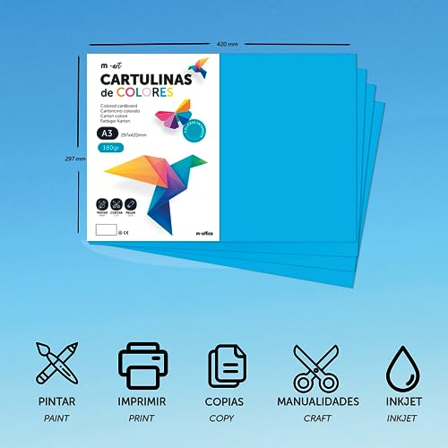 Farbkarton, A3-Karton, farbige Folien, 180 g, Pappe, verschiedene Pastellfarben, ideal zum Basteln, Drucken Ihrer Dokumente und kreativen Designs, m-office (10 h, Surt, Kuchen)