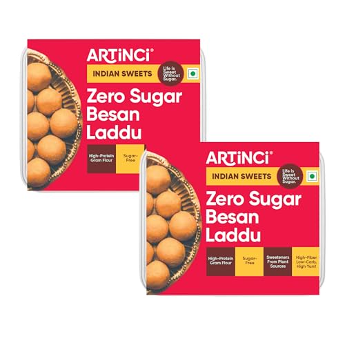 High Protein Besan Laddu – Sugar-Free Gram Flour Sweet Snack with Plant-Based Sweetener, Low Carb & High Fiber Indian Sweet - Pack of 2 (12 pcs)